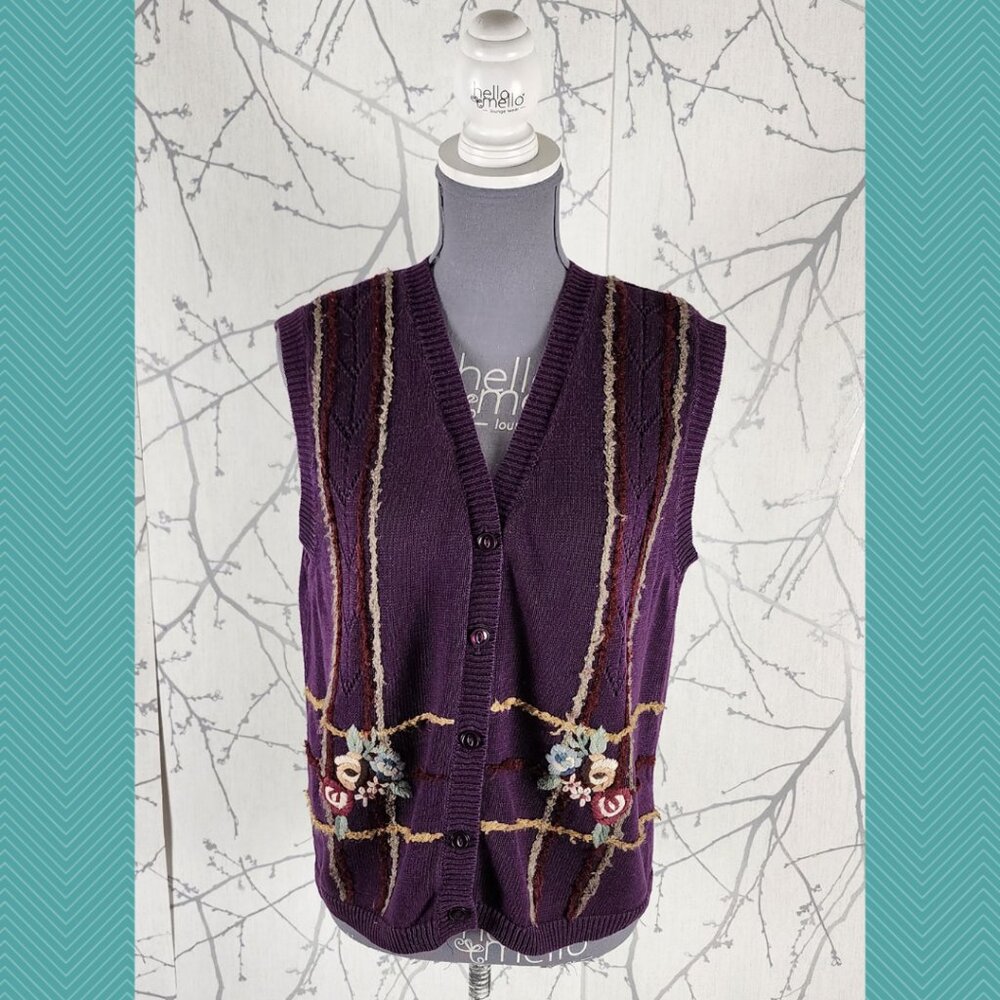The Villager VTG Ramie Cotton Blend Floral Embroidered Sweater Vest